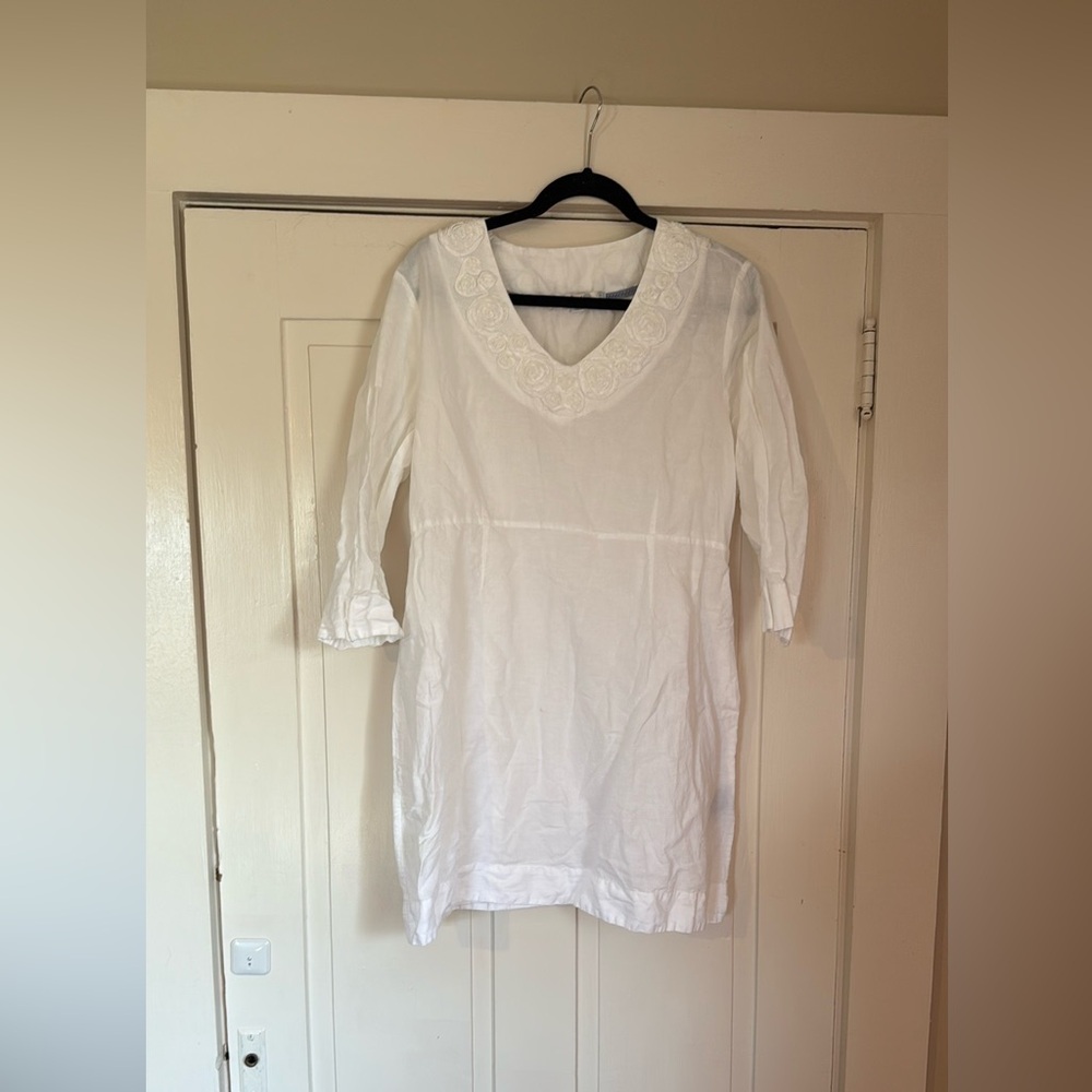 White Embroidered Tunic Dress great for bathing suit cover up